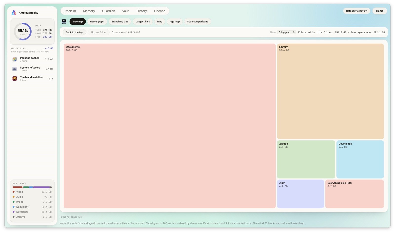 AmpleCapacity treemap showing where disk space is allocated